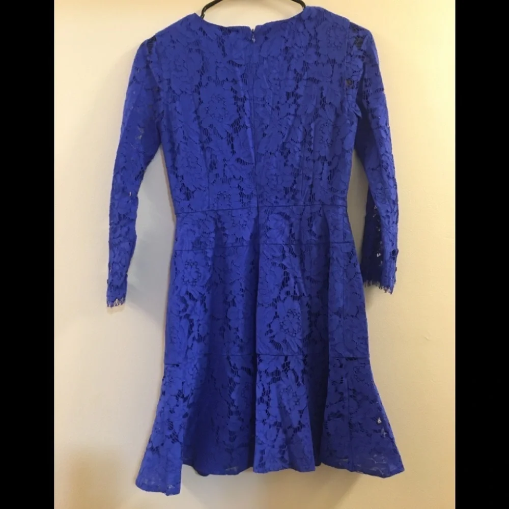 J. Crew Cobalt Blue Lace Long Sleeves Ruffle Dress - Picture 8 of 15